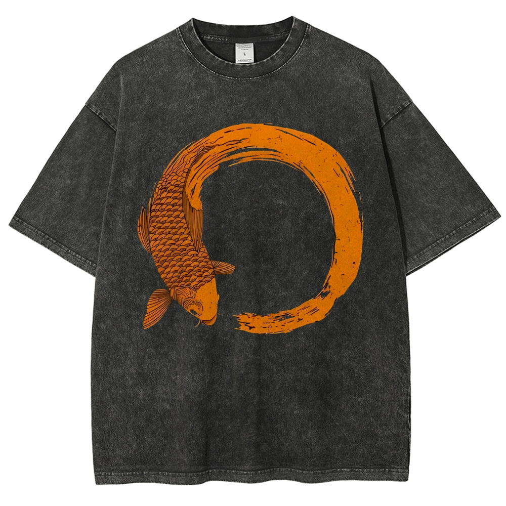 Unisex Fish Printed Washed Tee