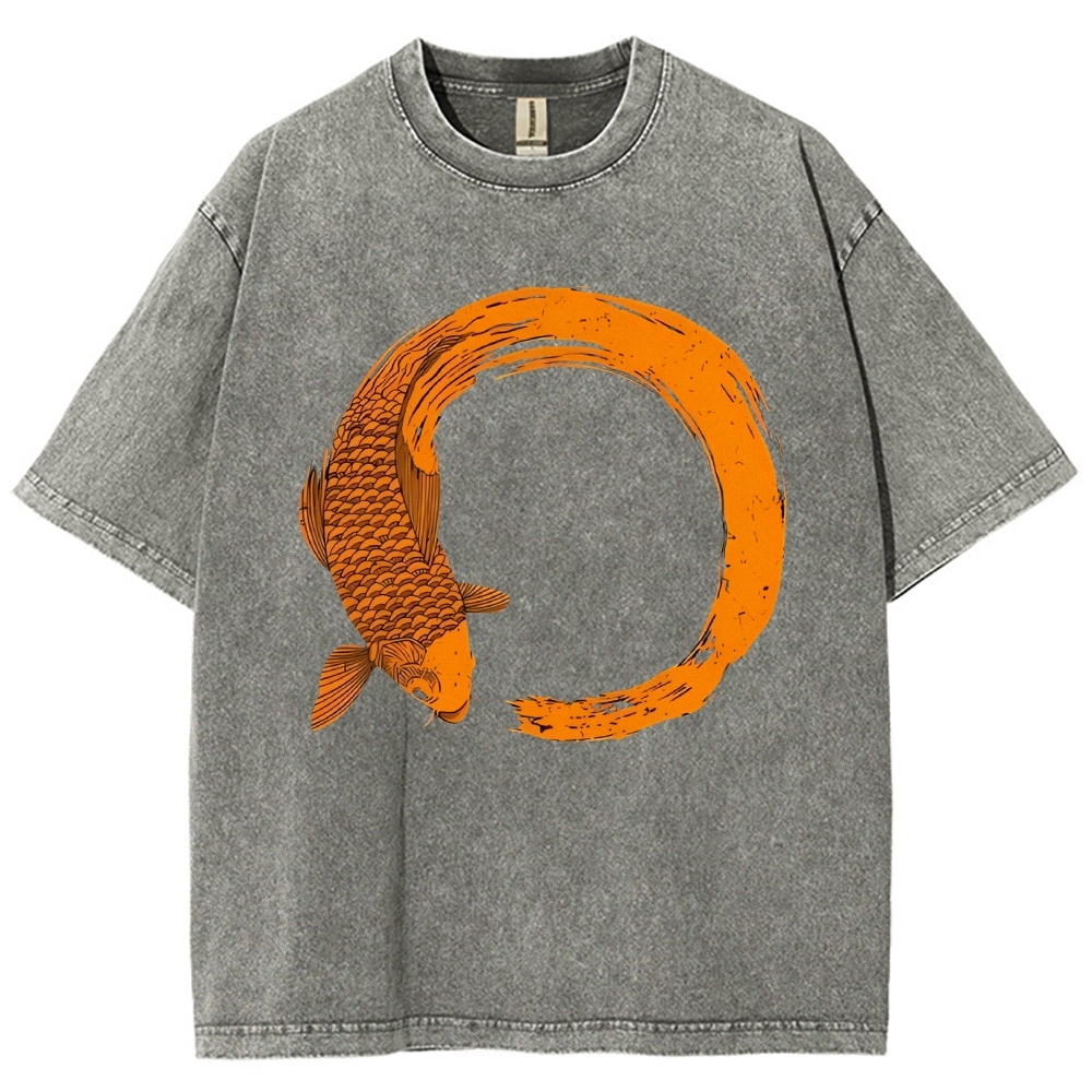 Unisex Fish Printed Washed Tee