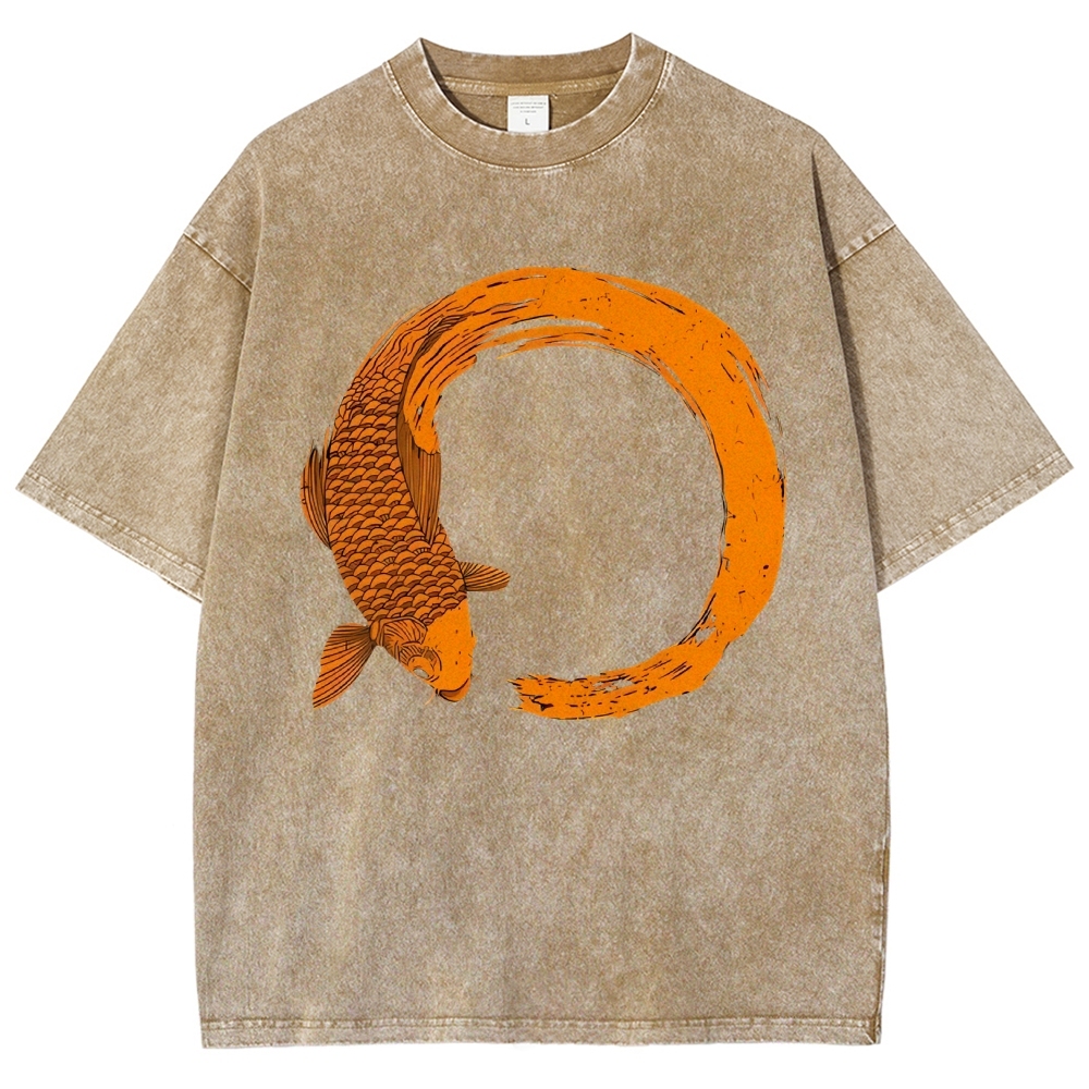 Unisex Fish Printed Washed Tee