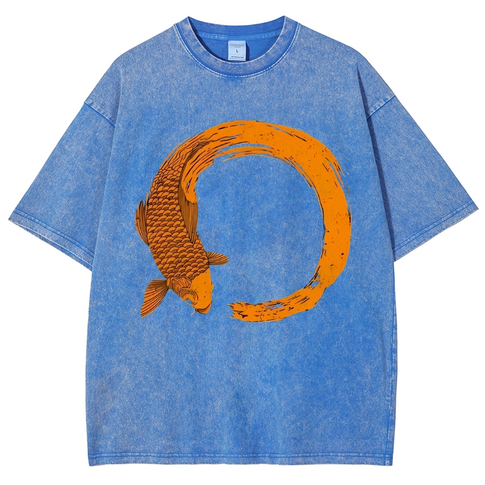 Unisex Fish Printed Washed Tee