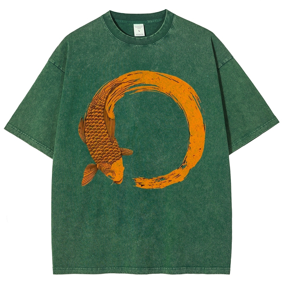 Unisex Fish Printed Washed Tee