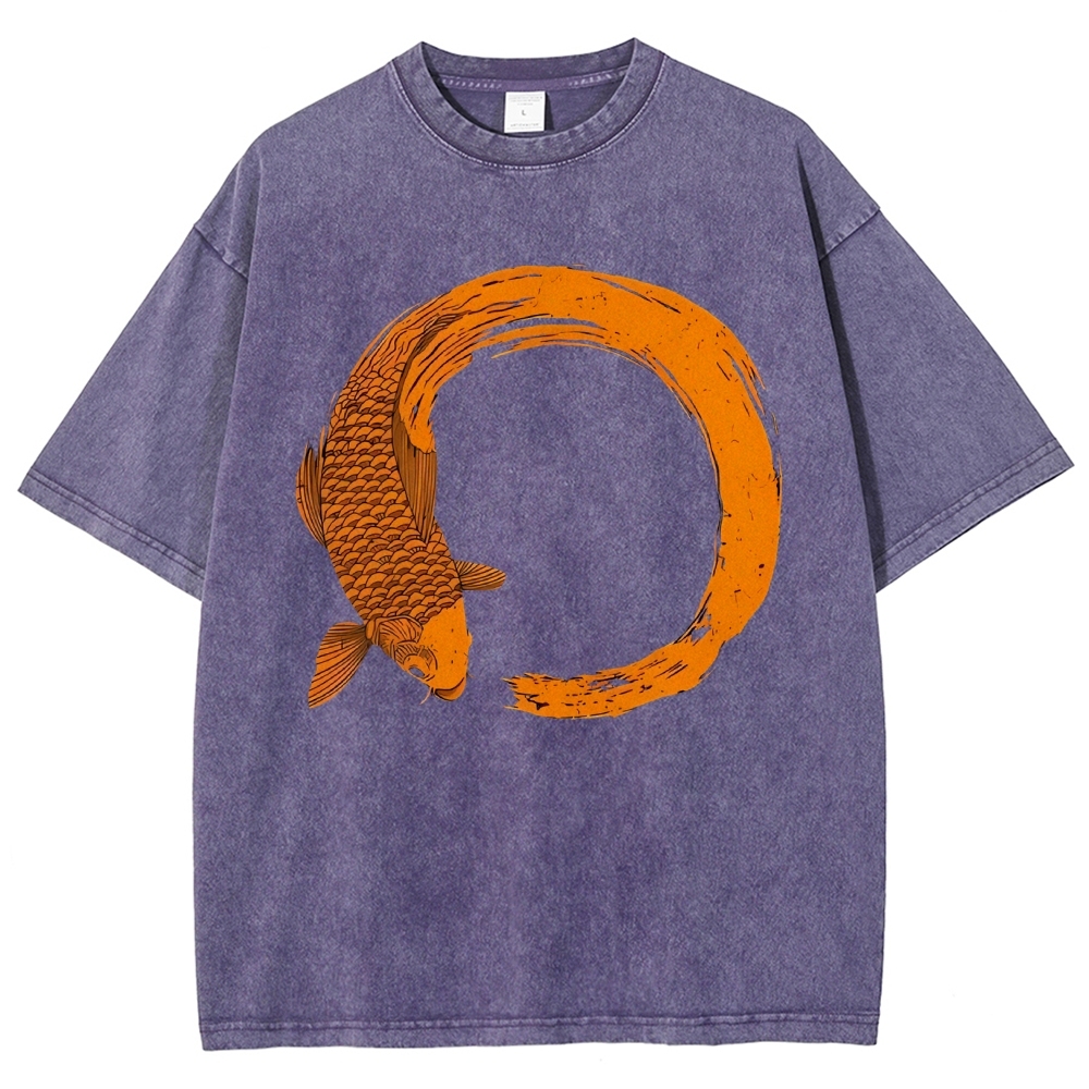 Unisex Fish Printed Washed Tee