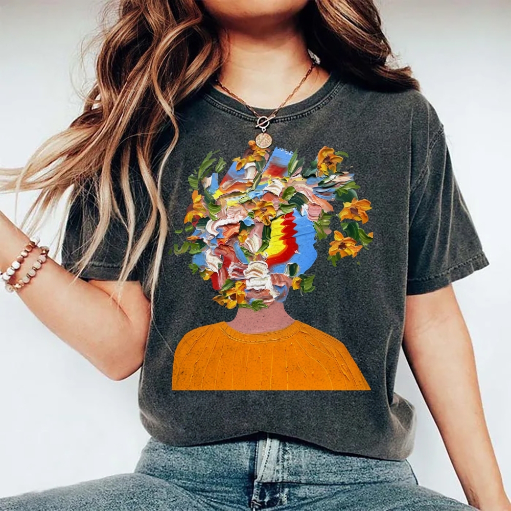 Unisex Artistic Portrait Printed Washed Tee