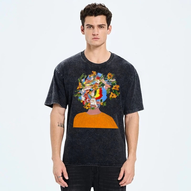 Unisex Artistic Portrait Printed Washed Tee