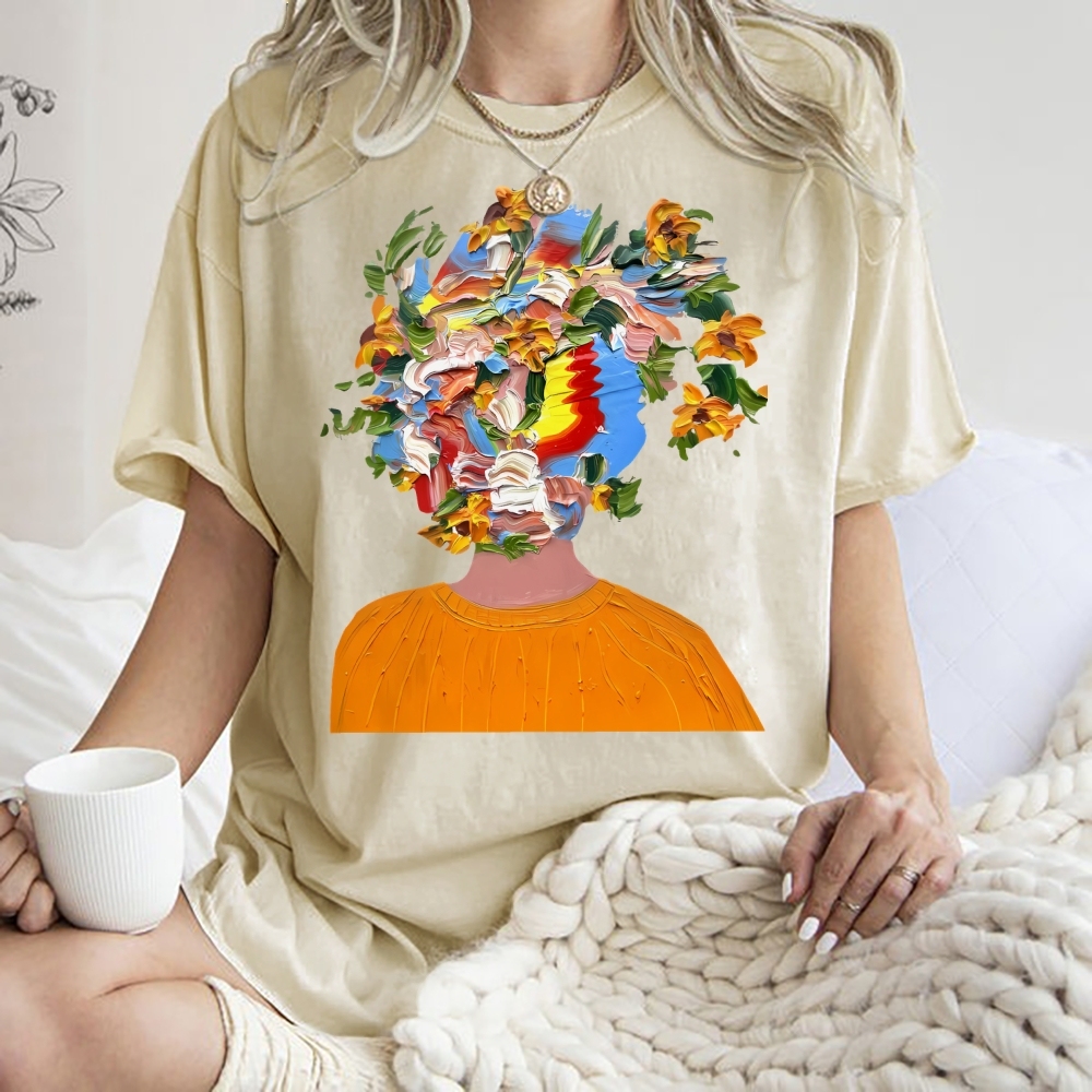 Unisex Artistic Portrait Printed Washed Tee