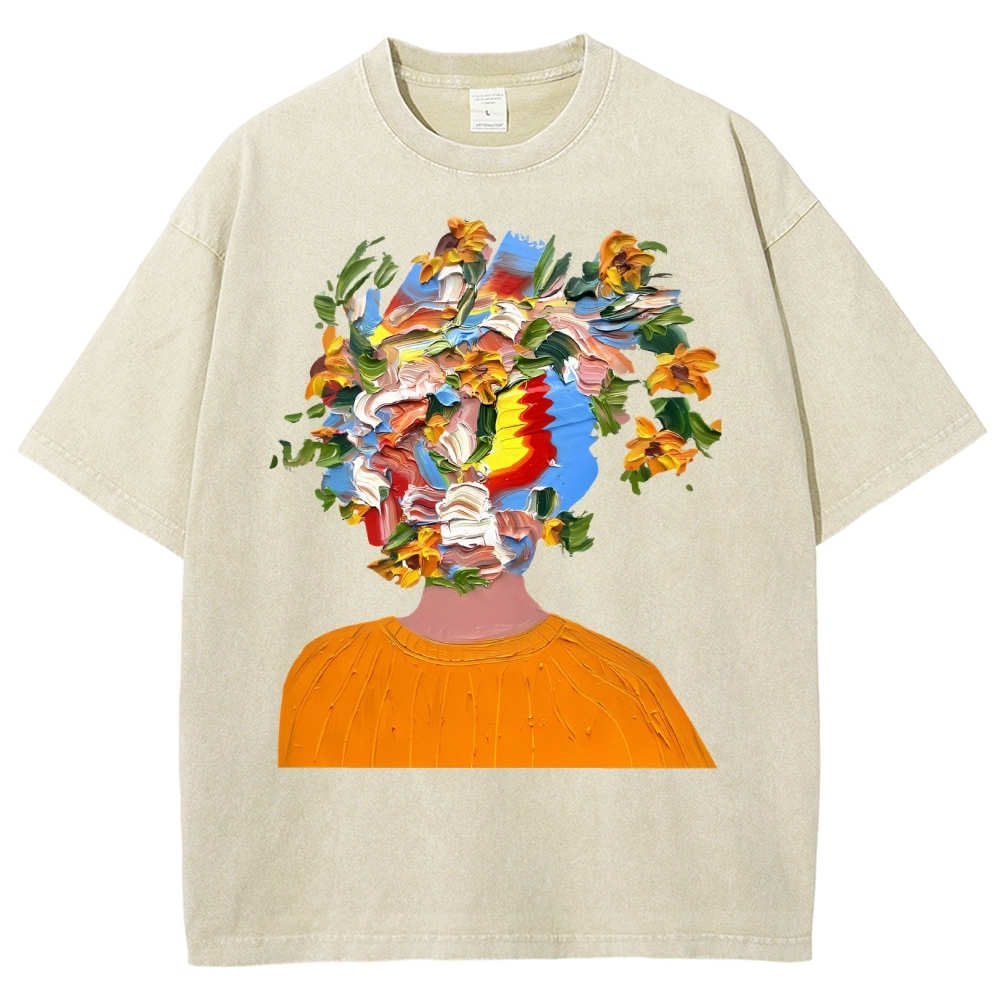 Unisex Artistic Portrait Printed Washed Tee