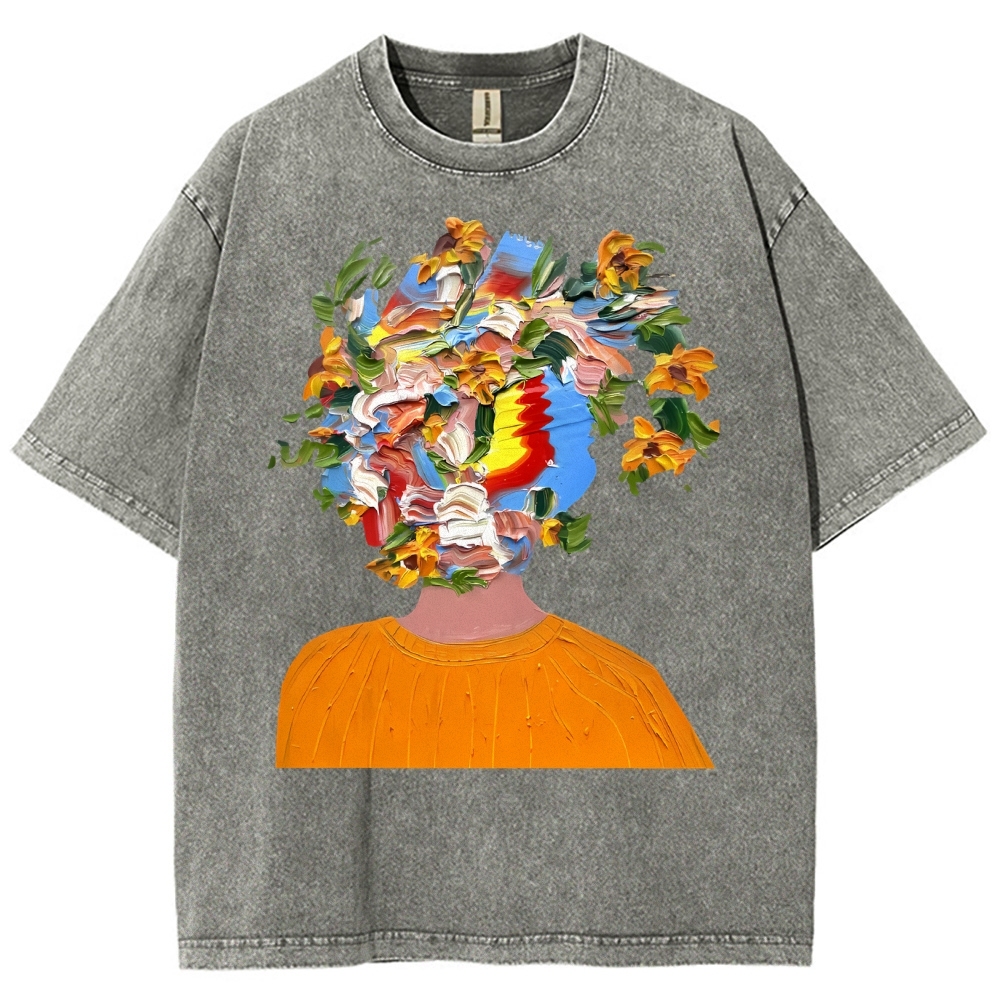 Unisex Artistic Portrait Printed Washed Tee
