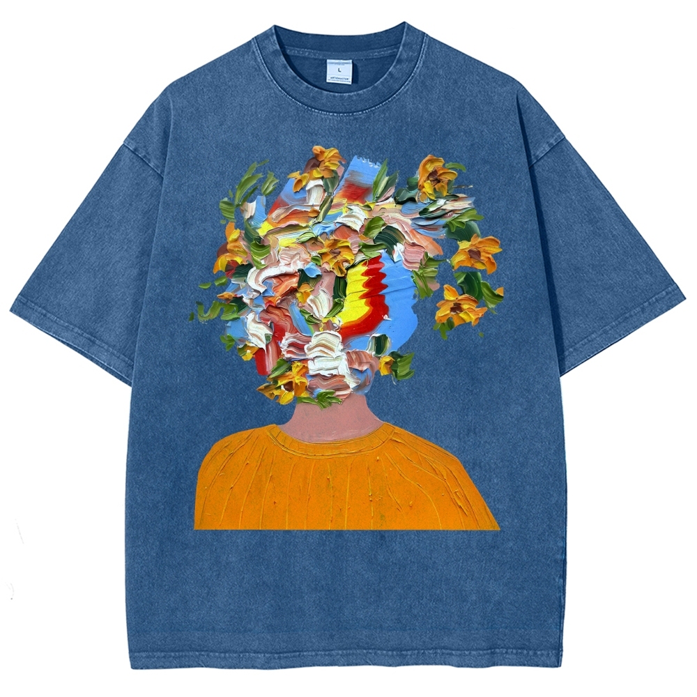 Unisex Artistic Portrait Printed Washed Tee