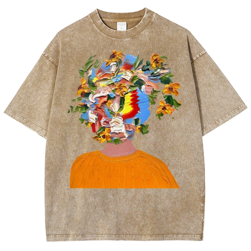 Unisex Artistic Portrait Printed Washed Tee