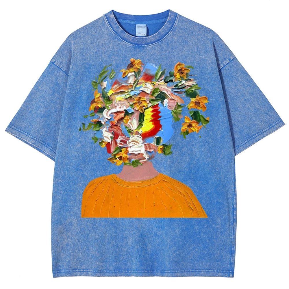 Unisex Artistic Portrait Printed Washed Tee