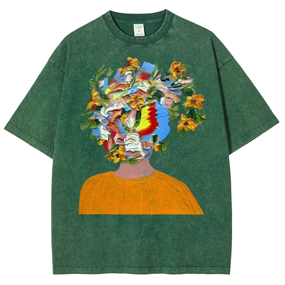 Unisex Artistic Portrait Printed Washed Tee