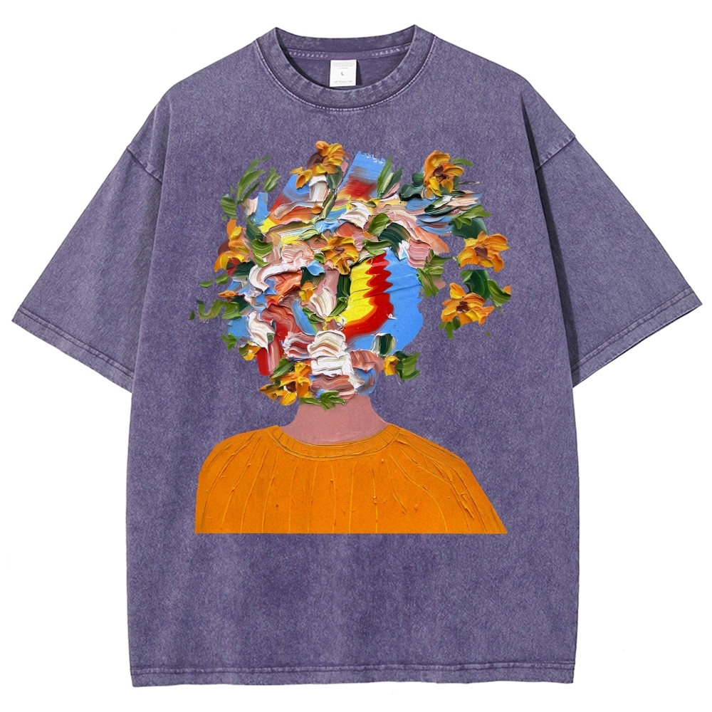 Unisex Artistic Portrait Printed Washed Tee