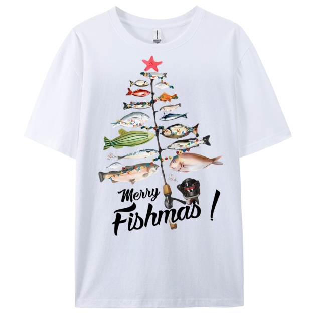 Women's Cotton Merry Fishmas Printed Casual T-Shirt