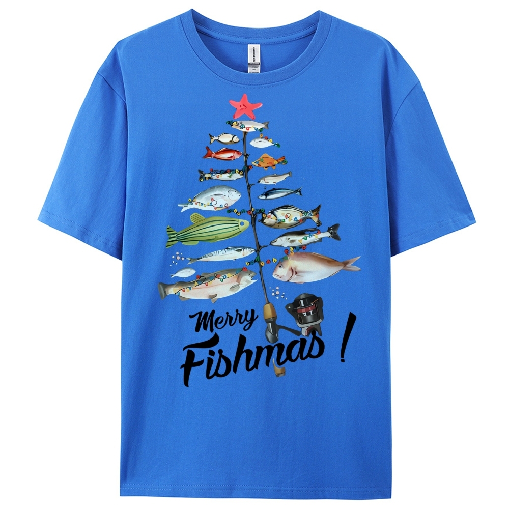 Women's Cotton Merry Fishmas Printed Casual T-Shirt