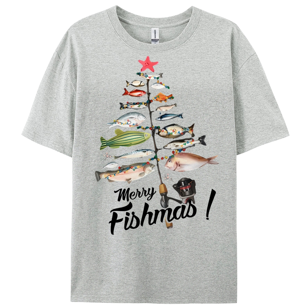 Women's Cotton Merry Fishmas Printed Casual T-Shirt