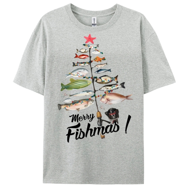 Women's Cotton Merry Fishmas Printed Casual T-Shirt
