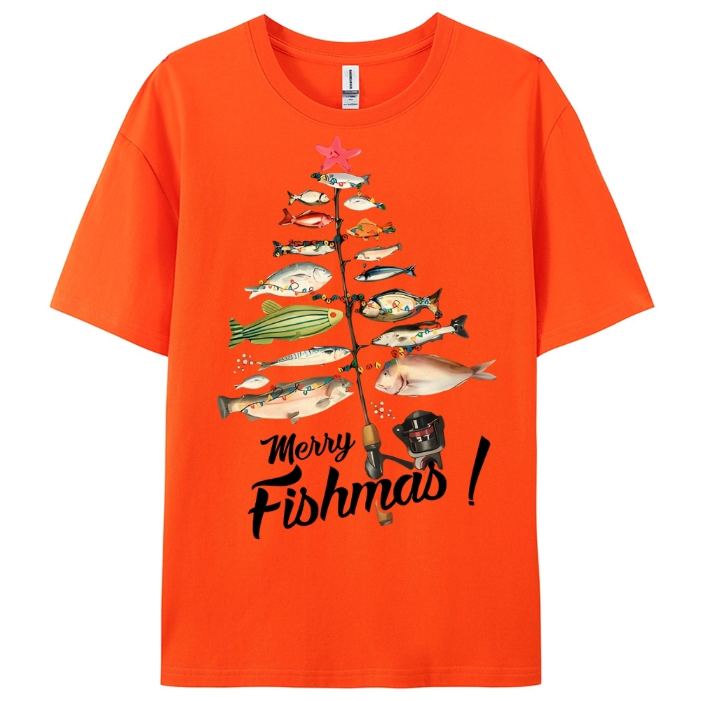 Women's Cotton Merry Fishmas Printed Casual T-Shirt