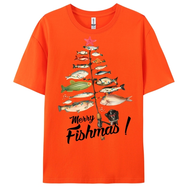 Women's Cotton Merry Fishmas Printed Casual T-Shirt