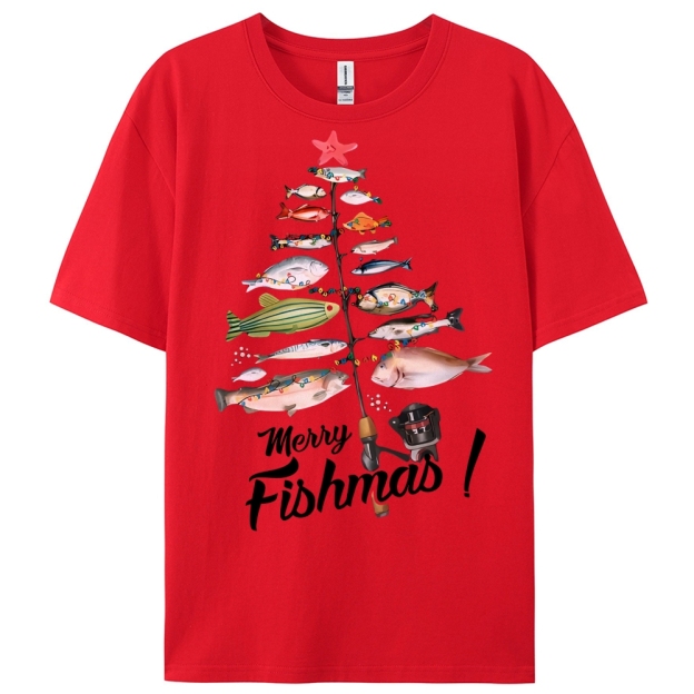 Women's Cotton Merry Fishmas Printed Casual T-Shirt