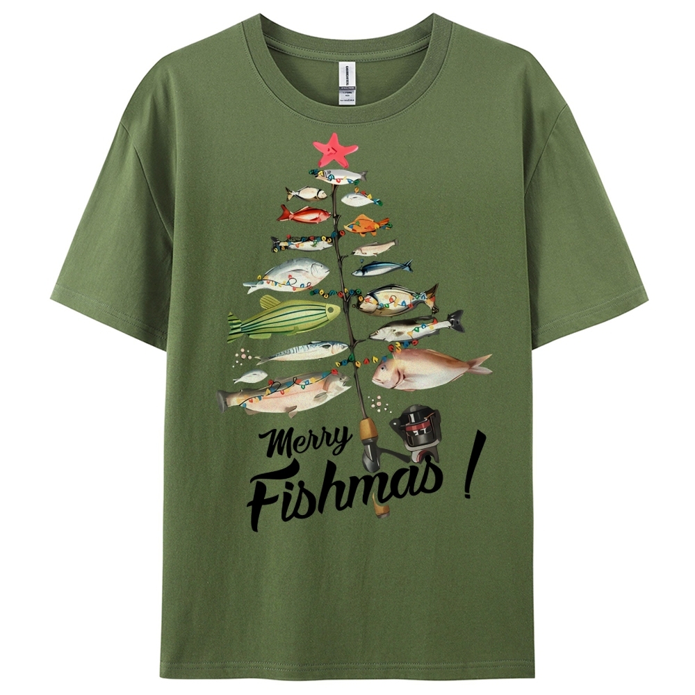 Women's Cotton Merry Fishmas Printed Casual T-Shirt