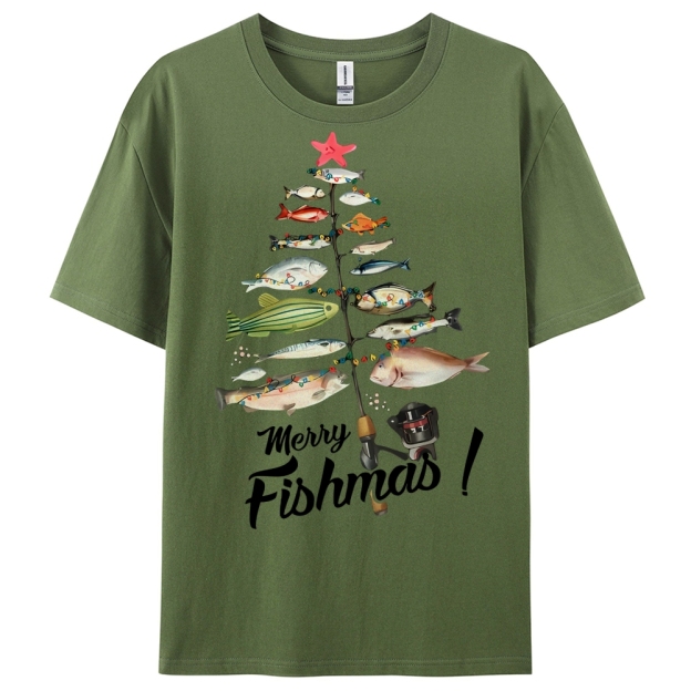 Women's Cotton Merry Fishmas Printed Casual T-Shirt