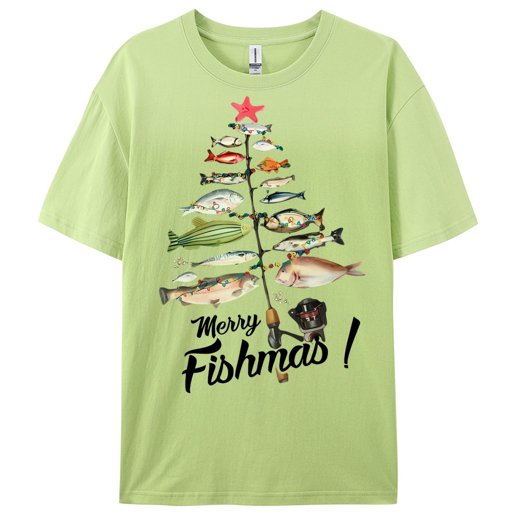 Women's Cotton Merry Fishmas Printed Casual T-Shirt