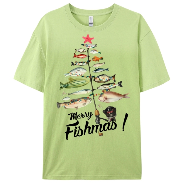 Women's Cotton Merry Fishmas Printed Casual T-Shirt