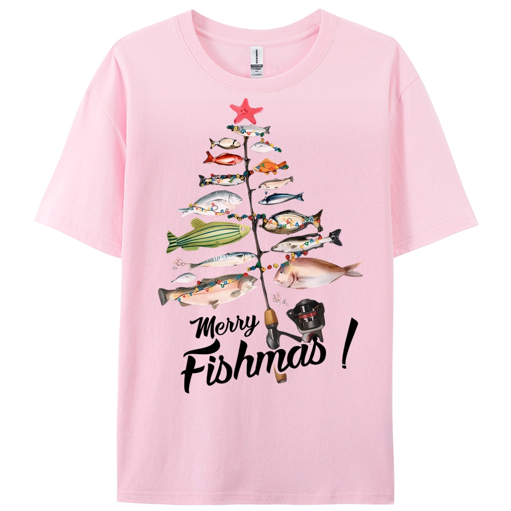 Women's Cotton Merry Fishmas Printed Casual T-Shirt
