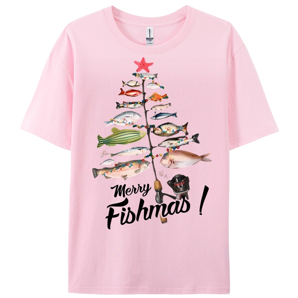 Women's Cotton Merry Fishmas Printed Casual T-Shirt