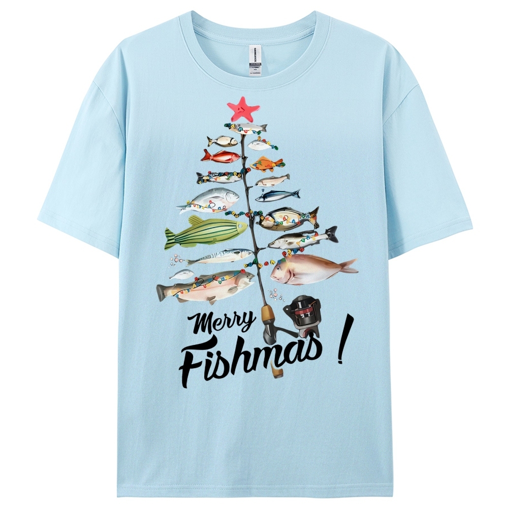Women's Cotton Merry Fishmas Printed Casual T-Shirt