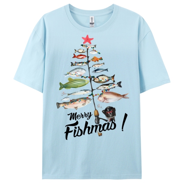 Women's Cotton Merry Fishmas Printed Casual T-Shirt