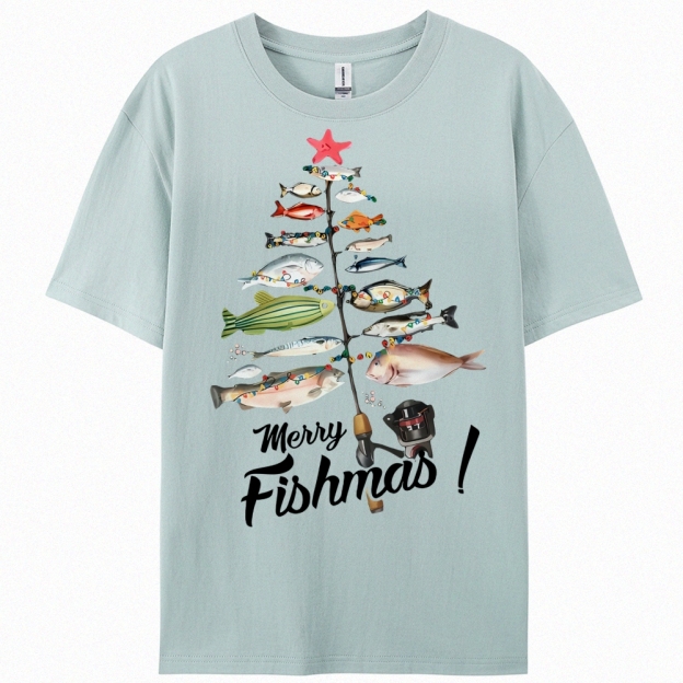 Women's Cotton Merry Fishmas Printed Casual T-Shirt
