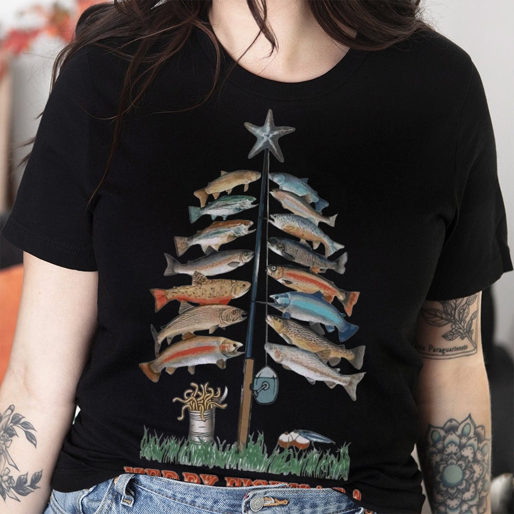 Women's Cotton Merry Fishmas Printed Casual T-Shirt