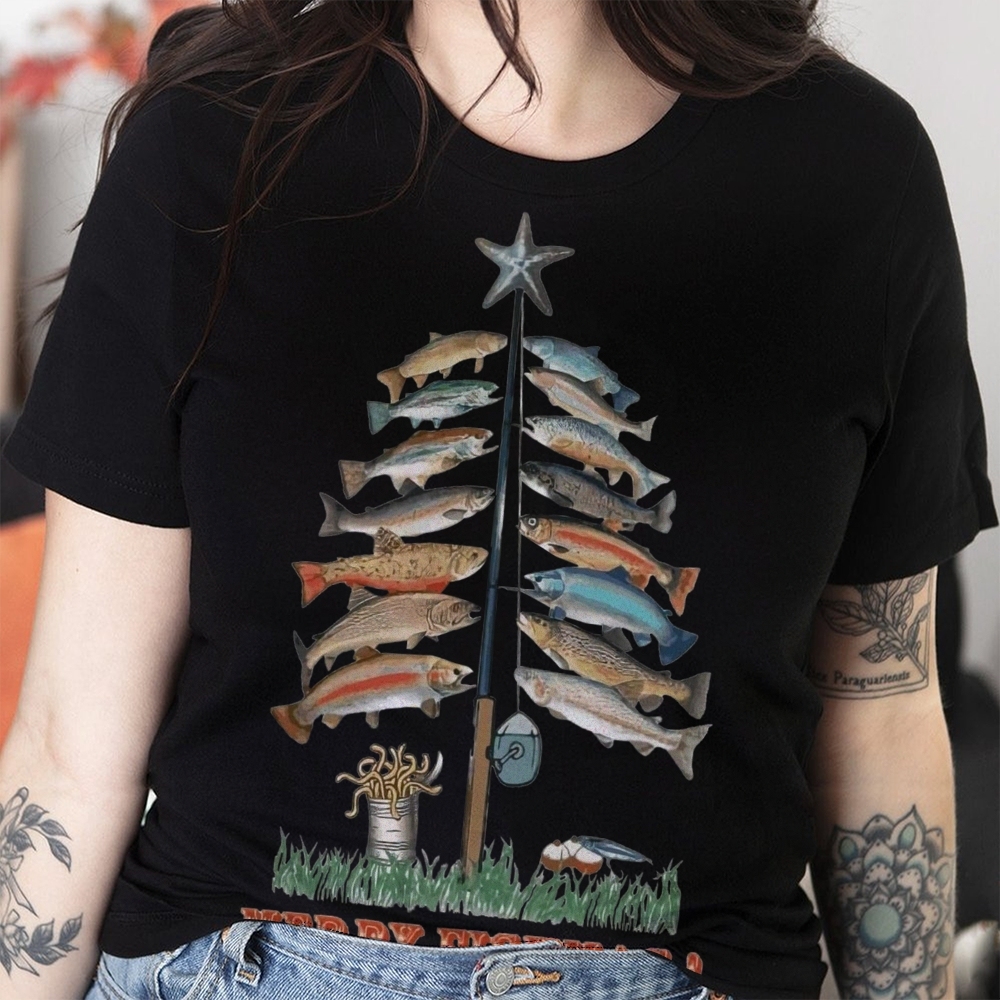 Women's Cotton Merry Fishmas Printed Casual T-Shirt