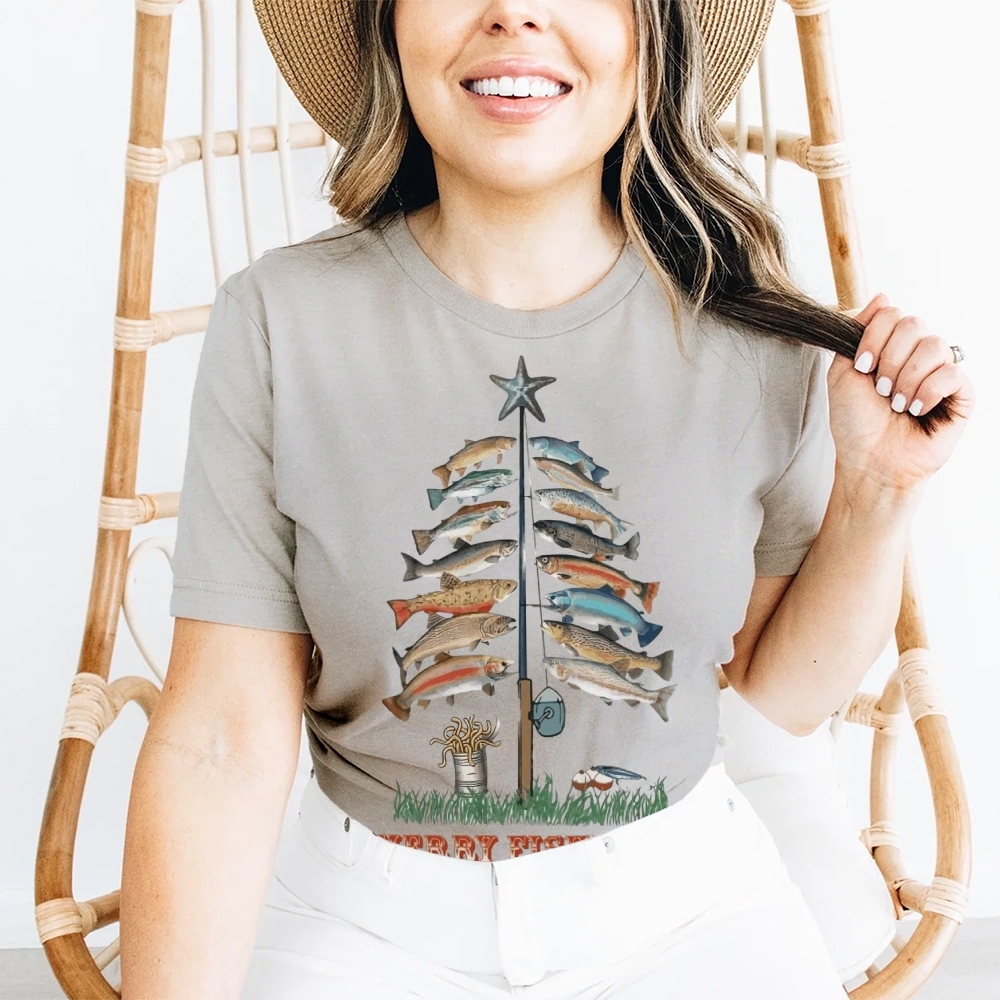 Women's Cotton Merry Fishmas Printed Casual T-Shirt