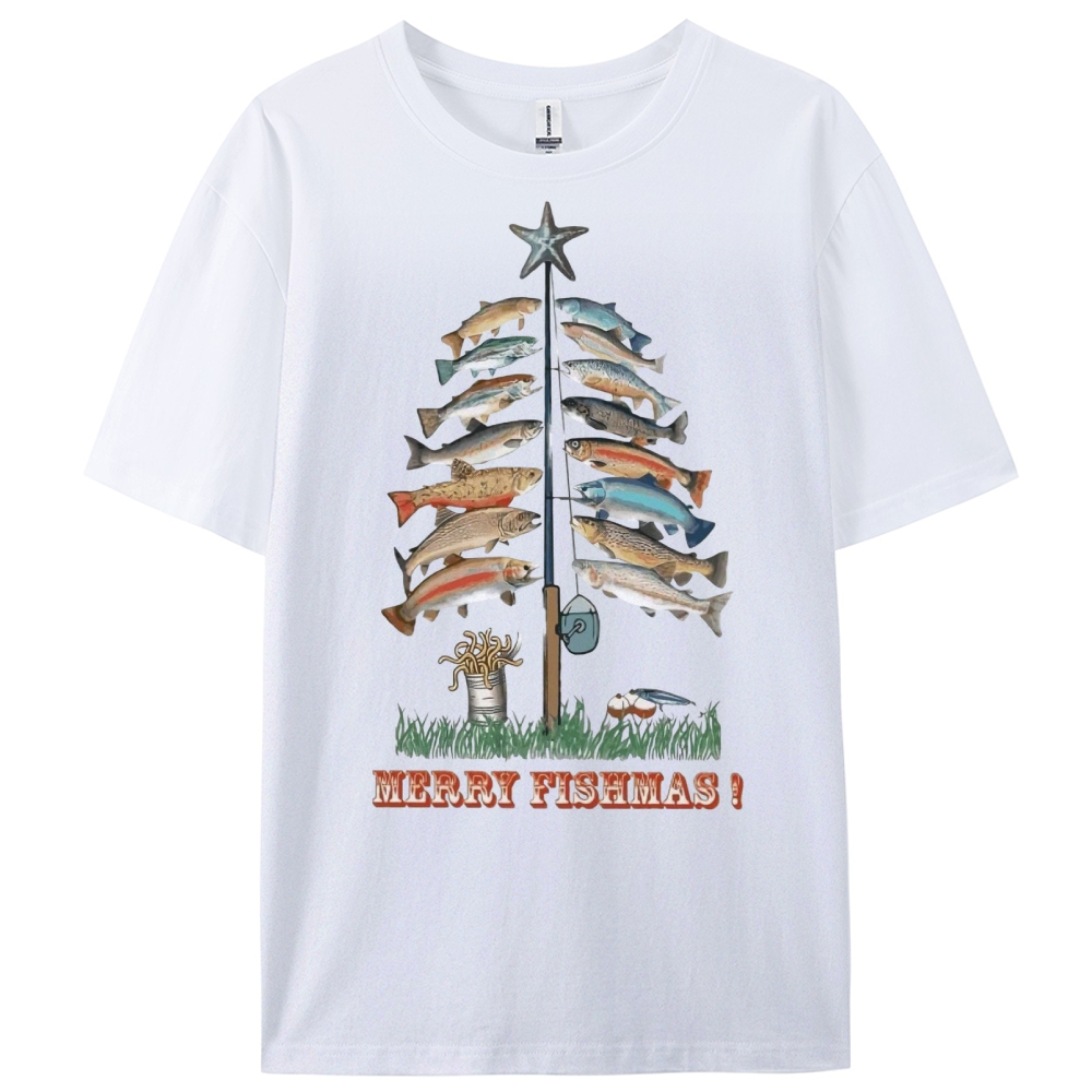 Women's Cotton Merry Fishmas Printed Casual T-Shirt