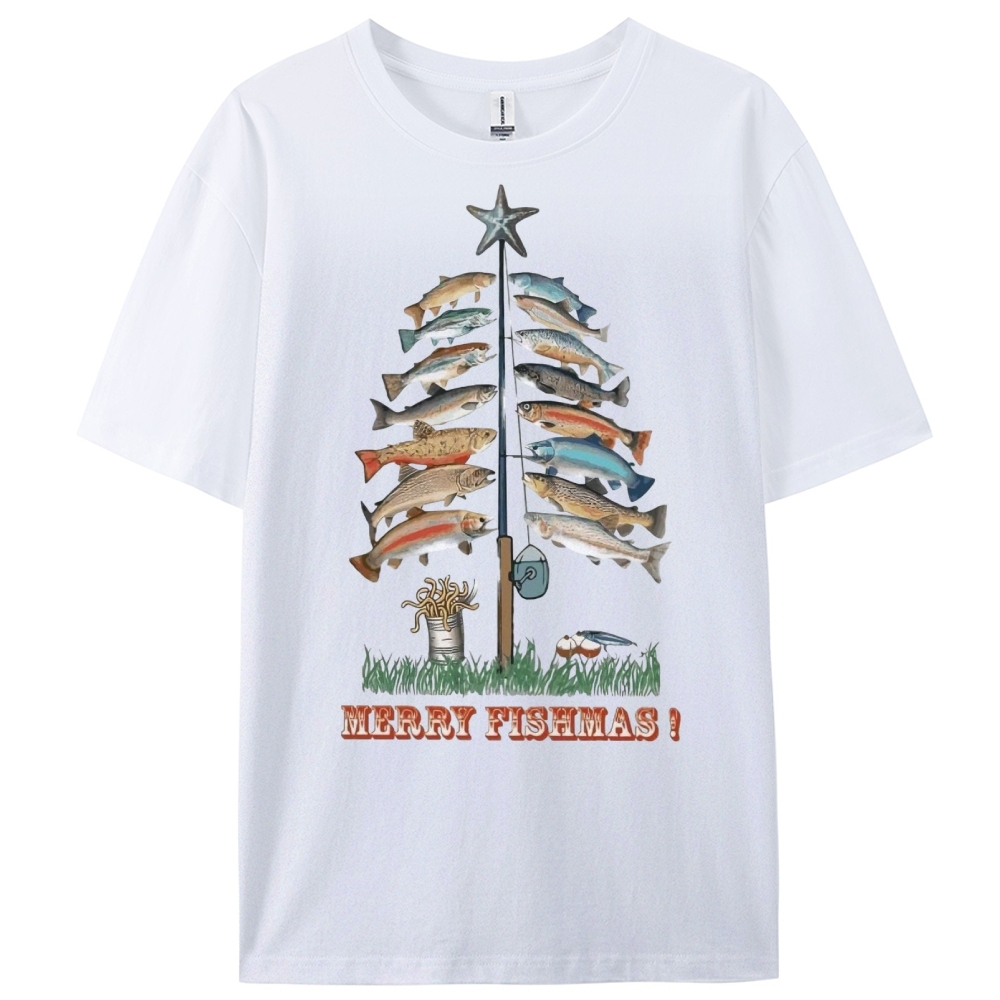 Women's Cotton Merry Fishmas Printed Casual T-Shirt
