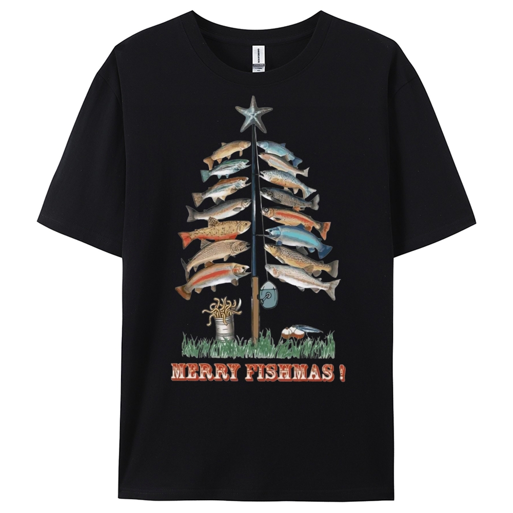 Women's Cotton Merry Fishmas Printed Casual T-Shirt