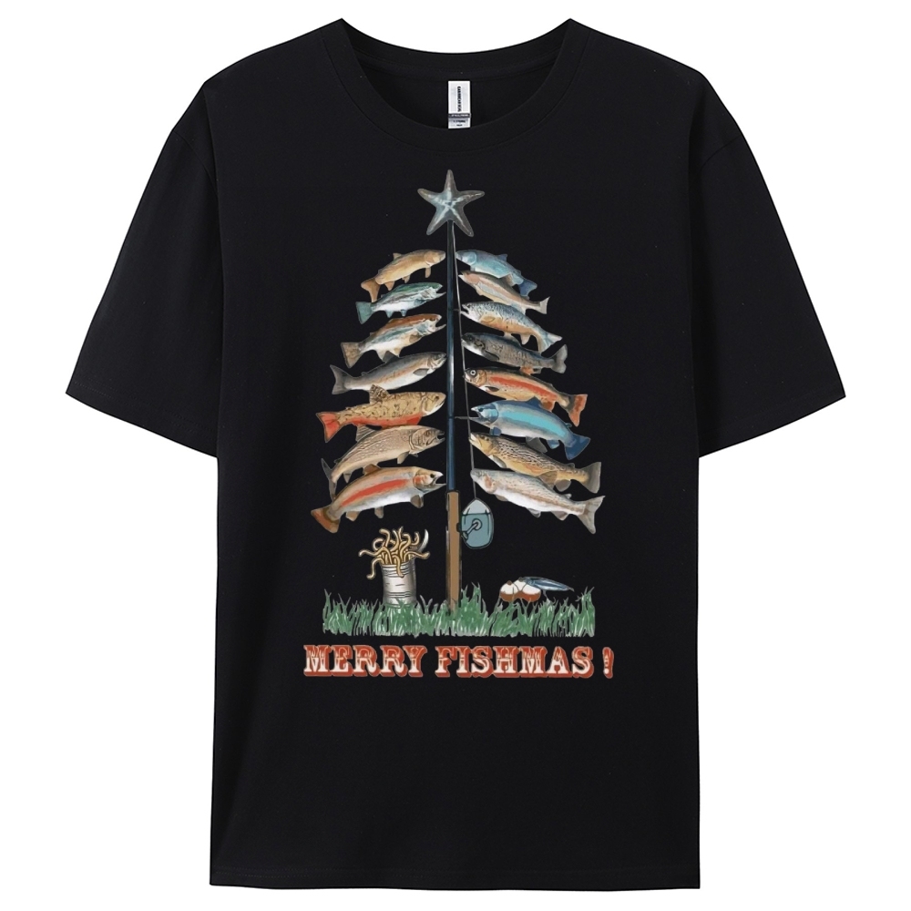 Women's Cotton Merry Fishmas Printed Casual T-Shirt