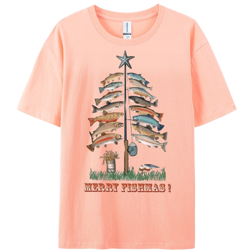 Women's Cotton Merry Fishmas Printed Casual T-Shirt