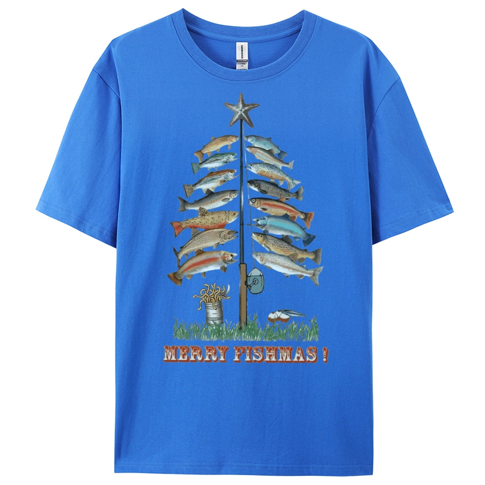 Women's Cotton Merry Fishmas Printed Casual T-Shirt