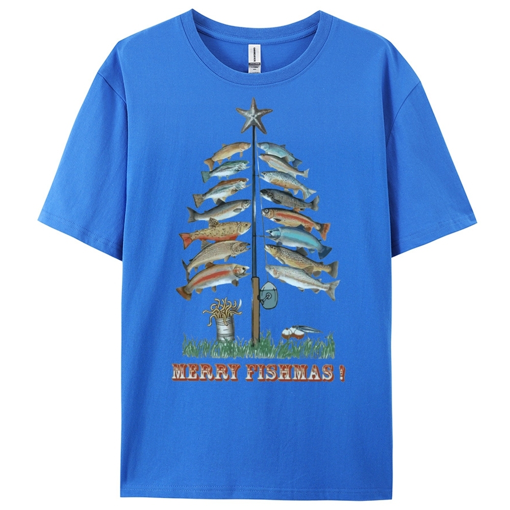 Women's Cotton Merry Fishmas Printed Casual T-Shirt