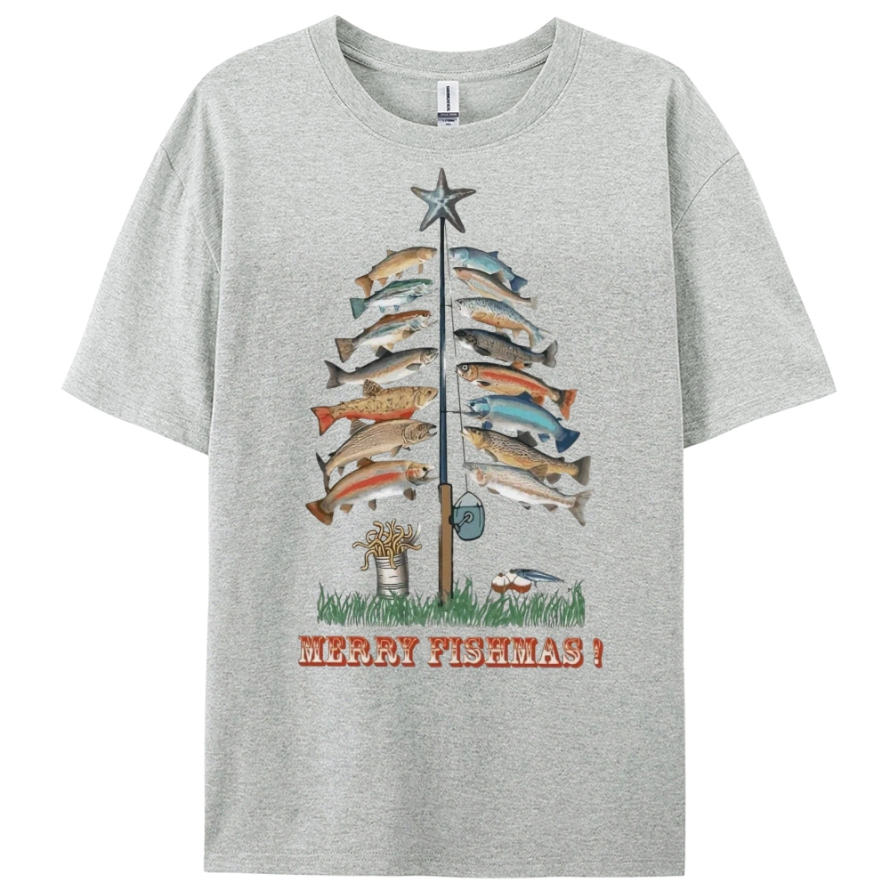 Women's Cotton Merry Fishmas Printed Casual T-Shirt
