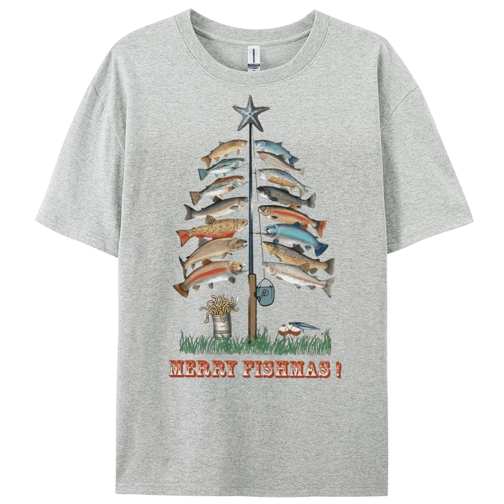 Women's Cotton Merry Fishmas Printed Casual T-Shirt