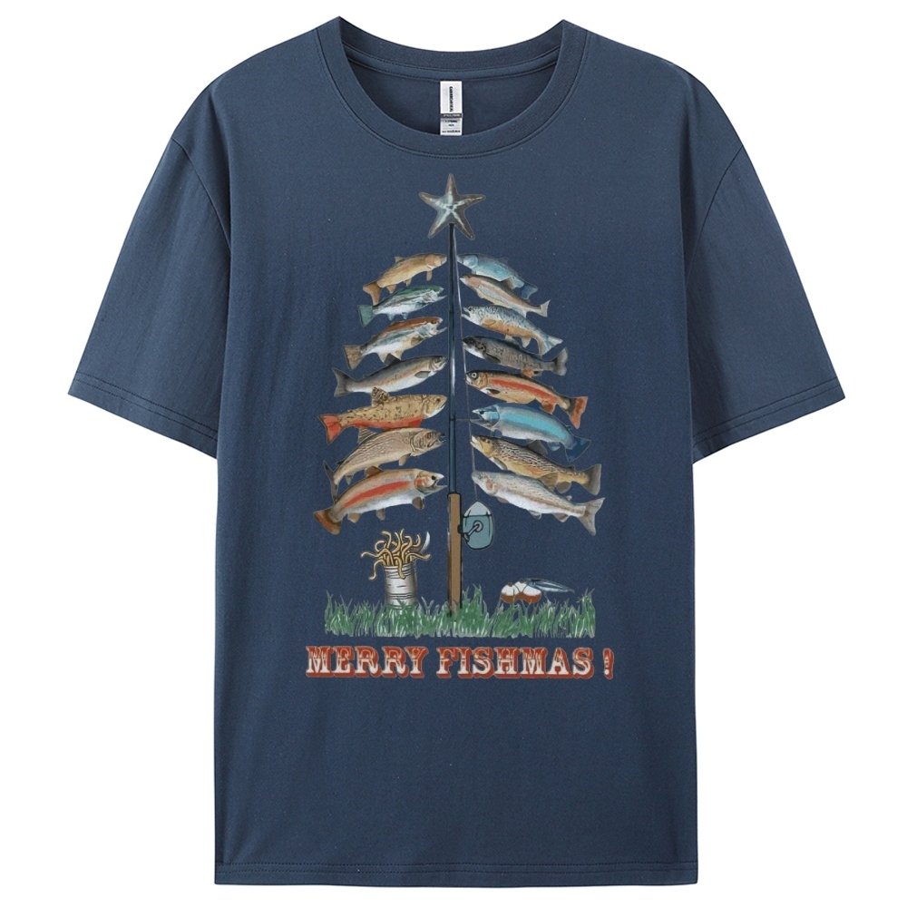 Women's Cotton Merry Fishmas Printed Casual T-Shirt