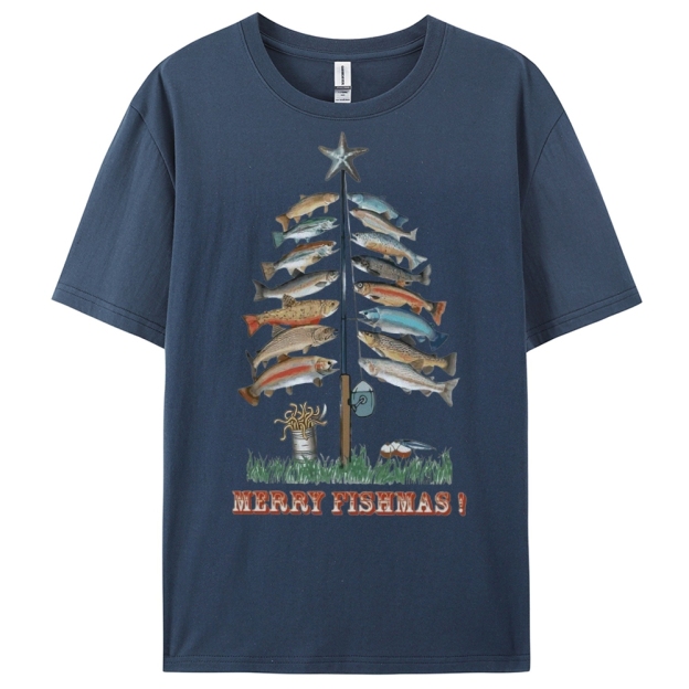 Women's Cotton Merry Fishmas Printed Casual T-Shirt