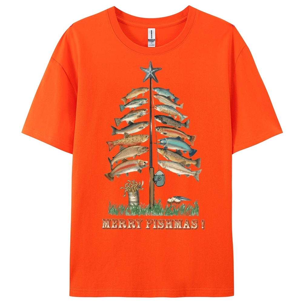 Women's Cotton Merry Fishmas Printed Casual T-Shirt