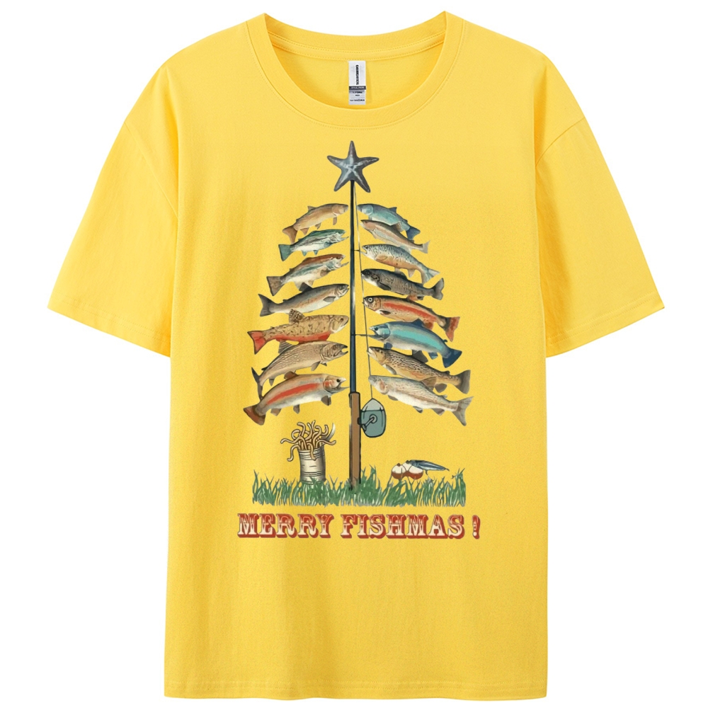 Women's Cotton Merry Fishmas Printed Casual T-Shirt