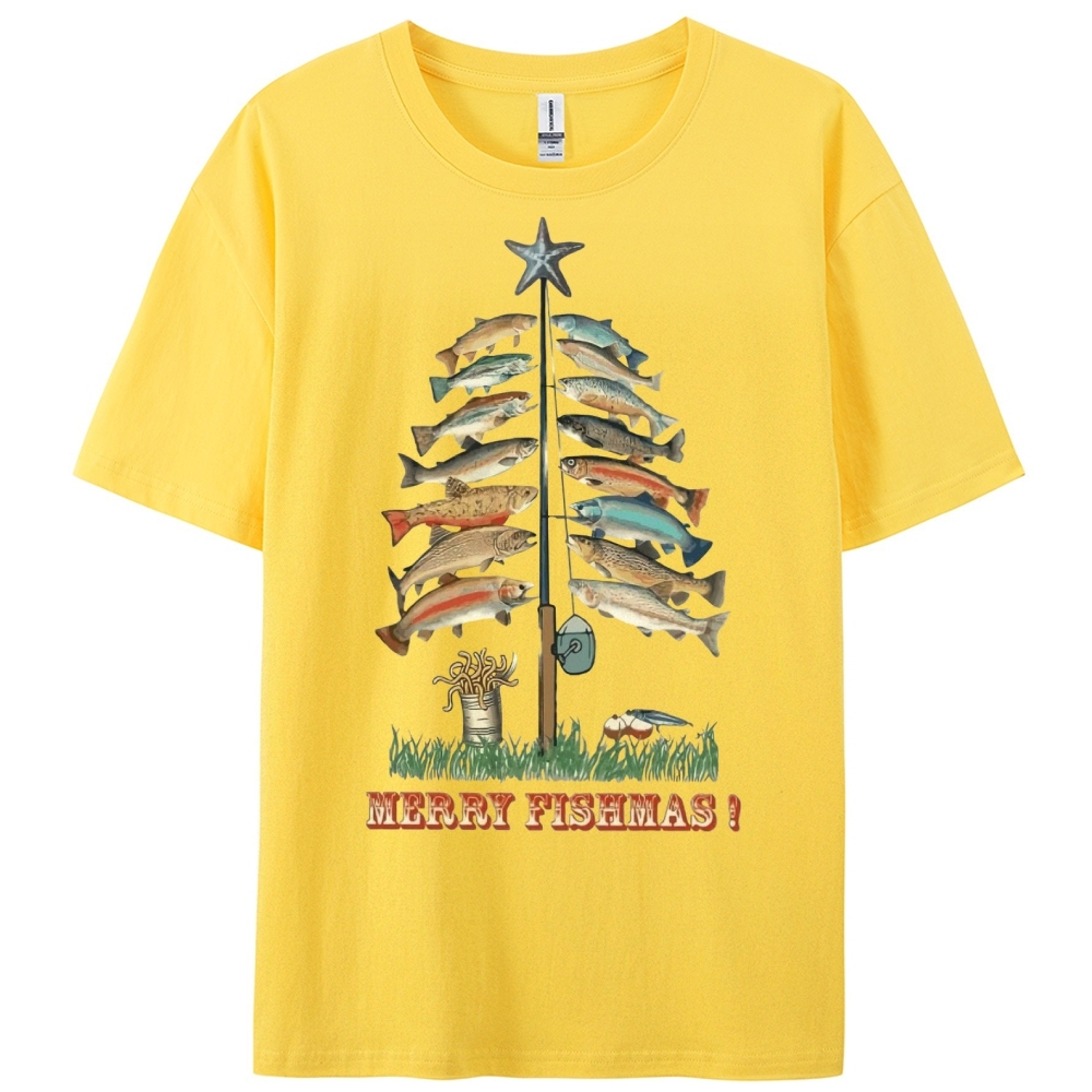 Women's Cotton Merry Fishmas Printed Casual T-Shirt