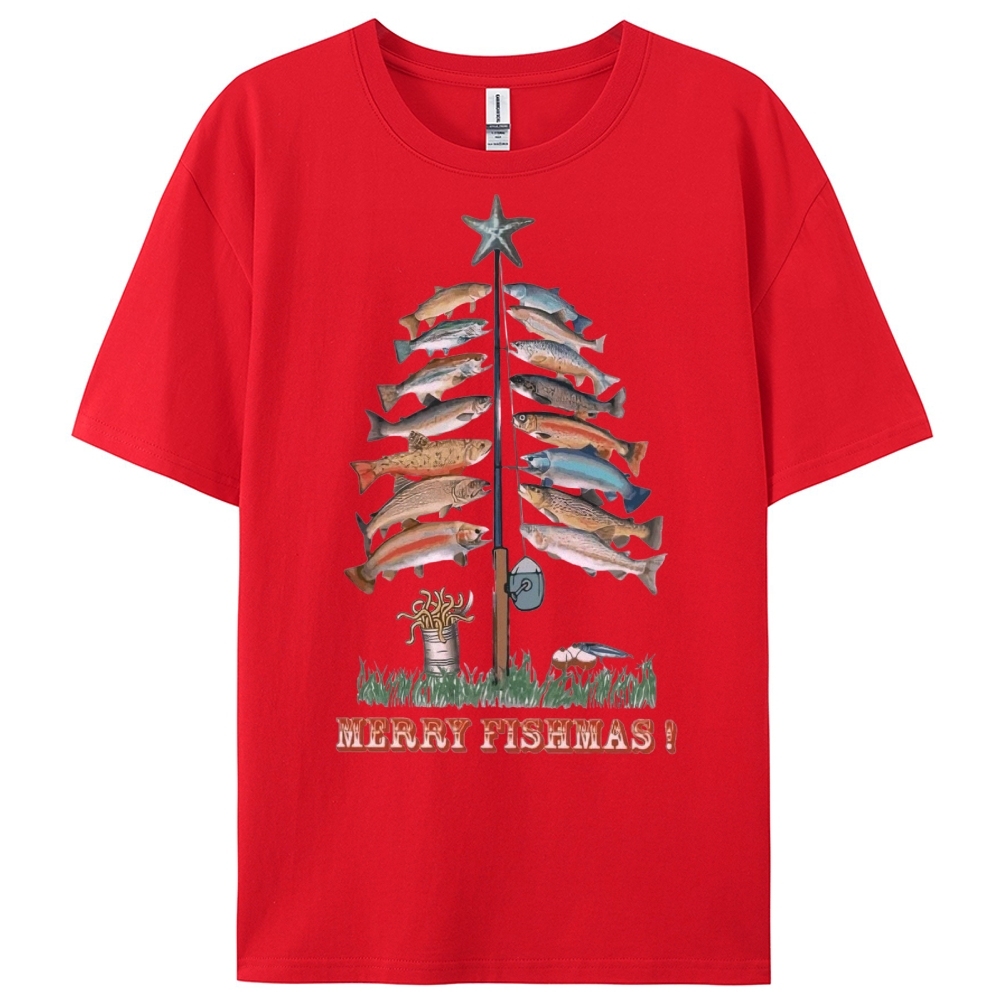Women's Cotton Merry Fishmas Printed Casual T-Shirt